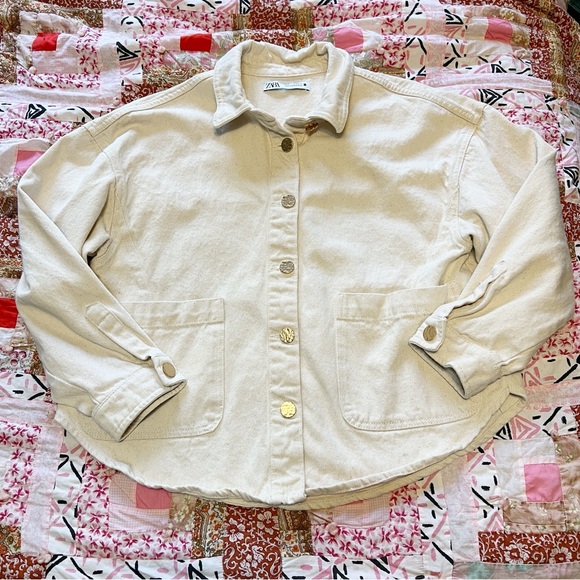Zara Cream Denim Jacket M - Picture 5 of 9